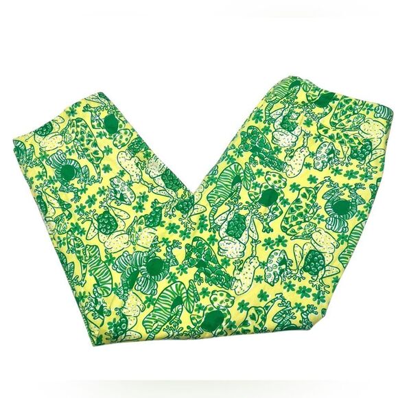 Vintage Lilly Pulitzer 🐸 Frog Print Green Yellow Ankle Pants High Rise Cropped - Picture 7 of 16
